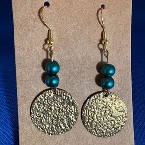 Gold and Teal Dangle Earrings